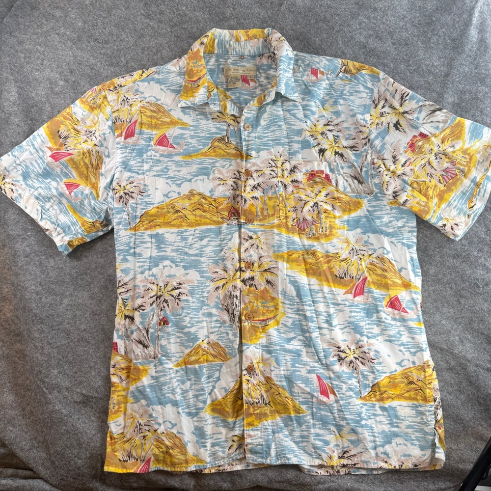 Territory Ahead Button Down Shirt Men Large Tropical Island 100% Cotton Hawaiian